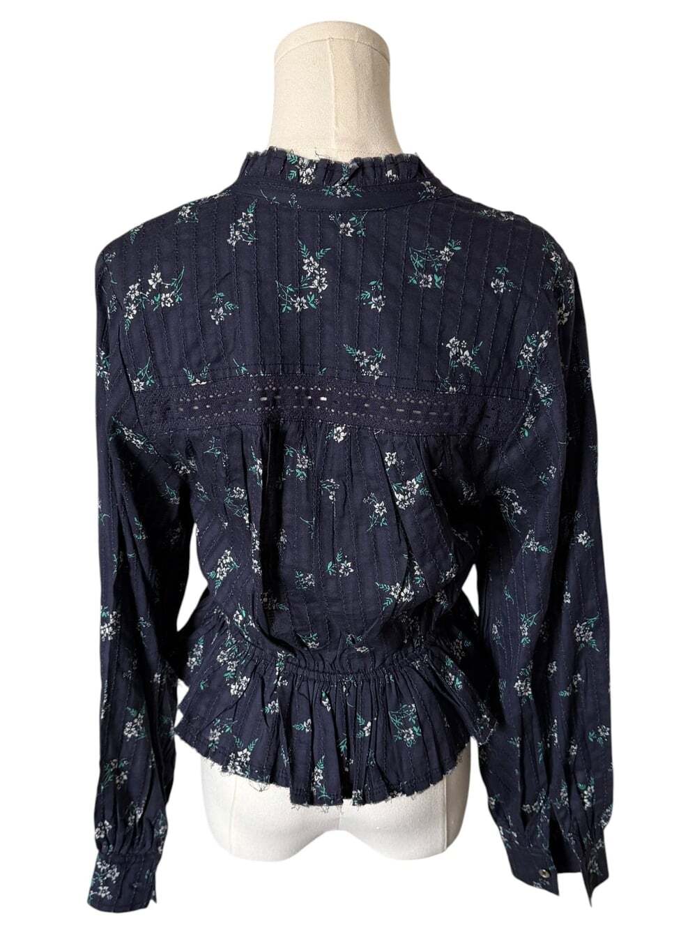 Pilcro Navy Floral Pintuck Peplum Blouse - Picture 4 of 5